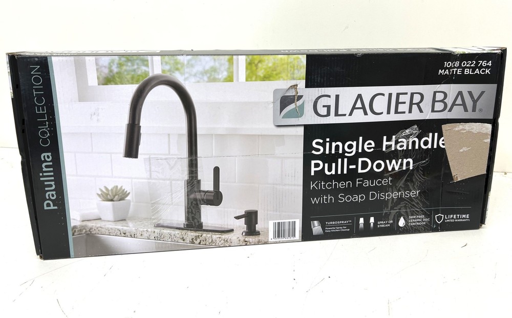 Glacier Bay Paulina Single-Handle Pull-Down Kitchen Faucet Soap Disp Matte Black