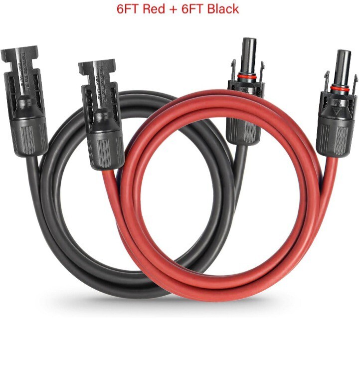 6Ft 12 AWG Solar Panel Extension Cable PV Wire Solar Connector Pair Black & Red gallery