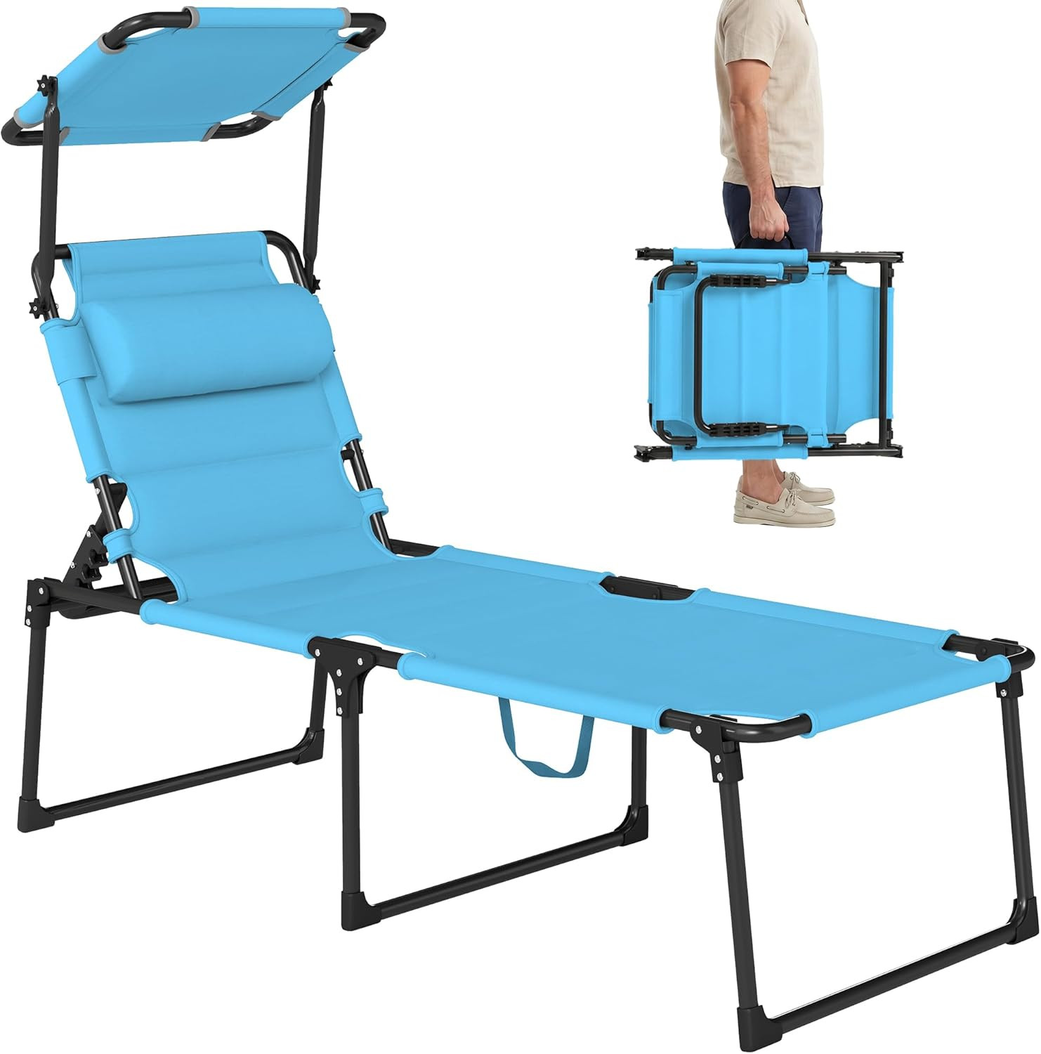 Outdoor Lounge Chair, Adjustable Backrest Folding Chaise Lounge, Cushioned Tanni gallery