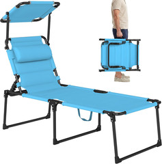 Outdoor Lounge Chair, Adjustable Backrest Folding Chaise Lounge, Cushioned Tanni