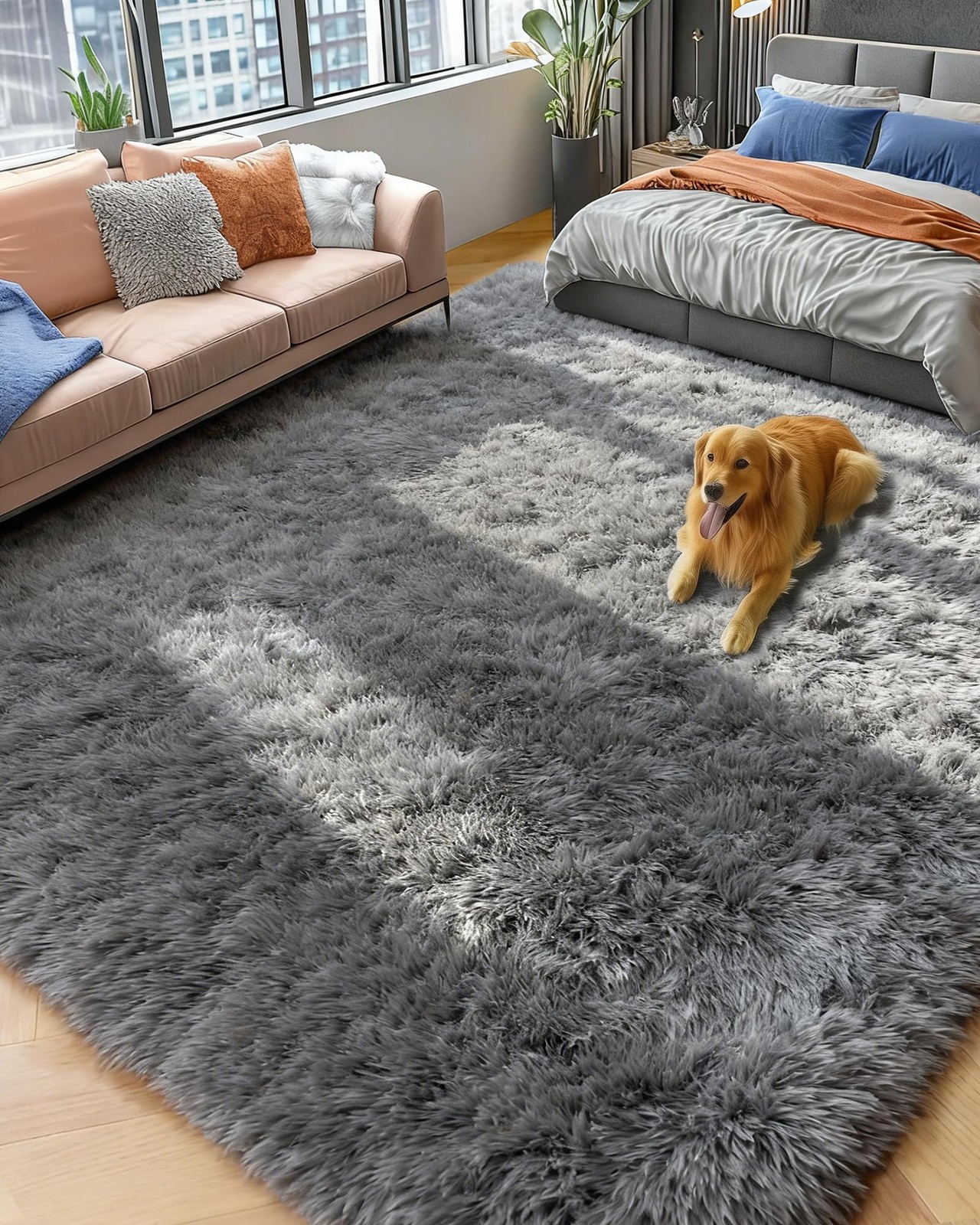 PAGISOFE Grey Fluffy Rugs for Bedroom 4x6 Area 4' x 6' (Rectangular), 2- gallery