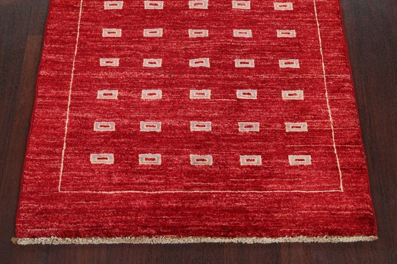 Red Geometric Modern Oriental 8 ft Runner Rug Handmade Wool 3x8 ft for Hallway gallery