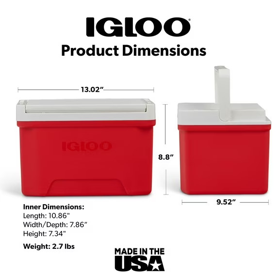 Igloo Small Cooler 9 Quart Laguna Ice Chest 13 Can Capacity Red gallery