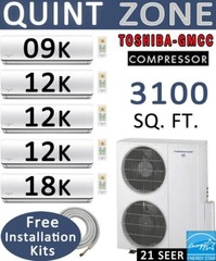 21 SEER Ductless Mini Split Air Conditioner Heat Pump, 9000 + 12000 x3 + 18000