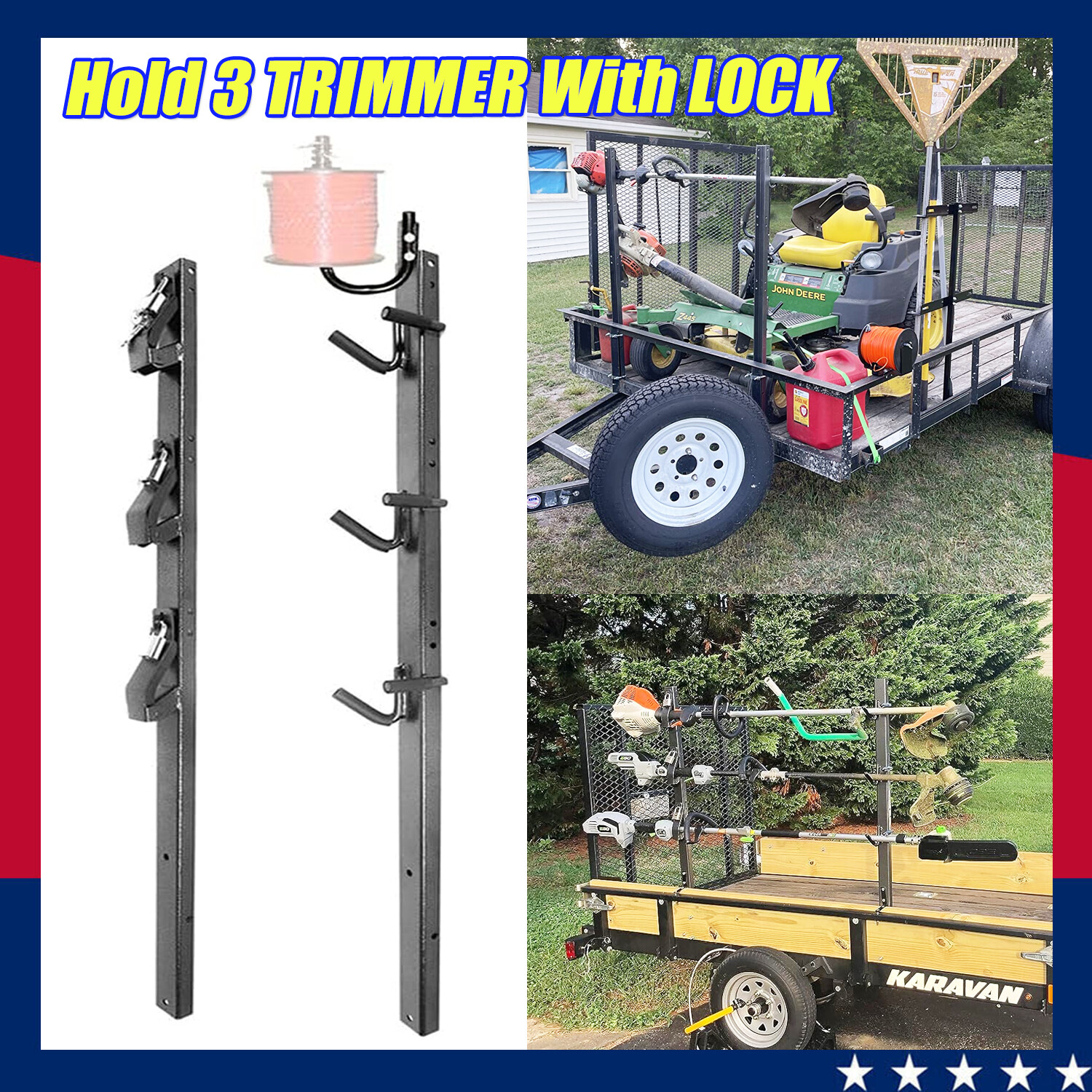 3 Place Weedeater Trimmer Racks For OPEN Landscape Truck and Trailer with Lock gallery