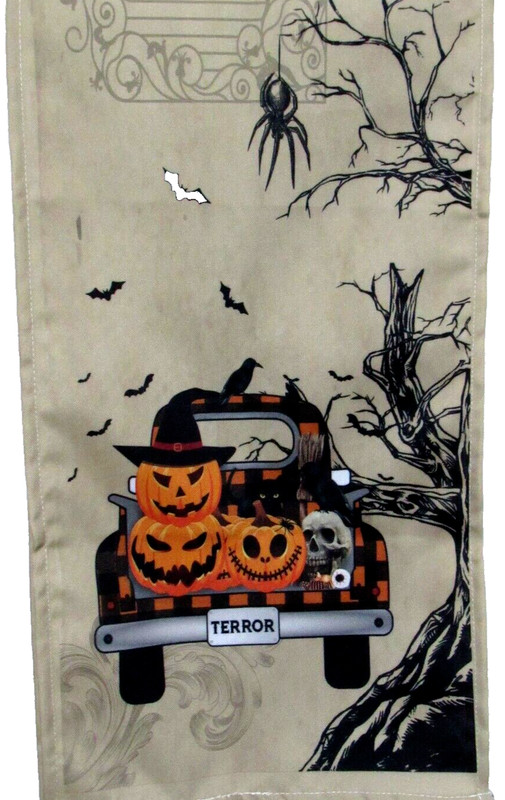 Halloween Table Runner 70" X 12" Black Truck Terror Pumpkins Bats Skulls Raven gallery