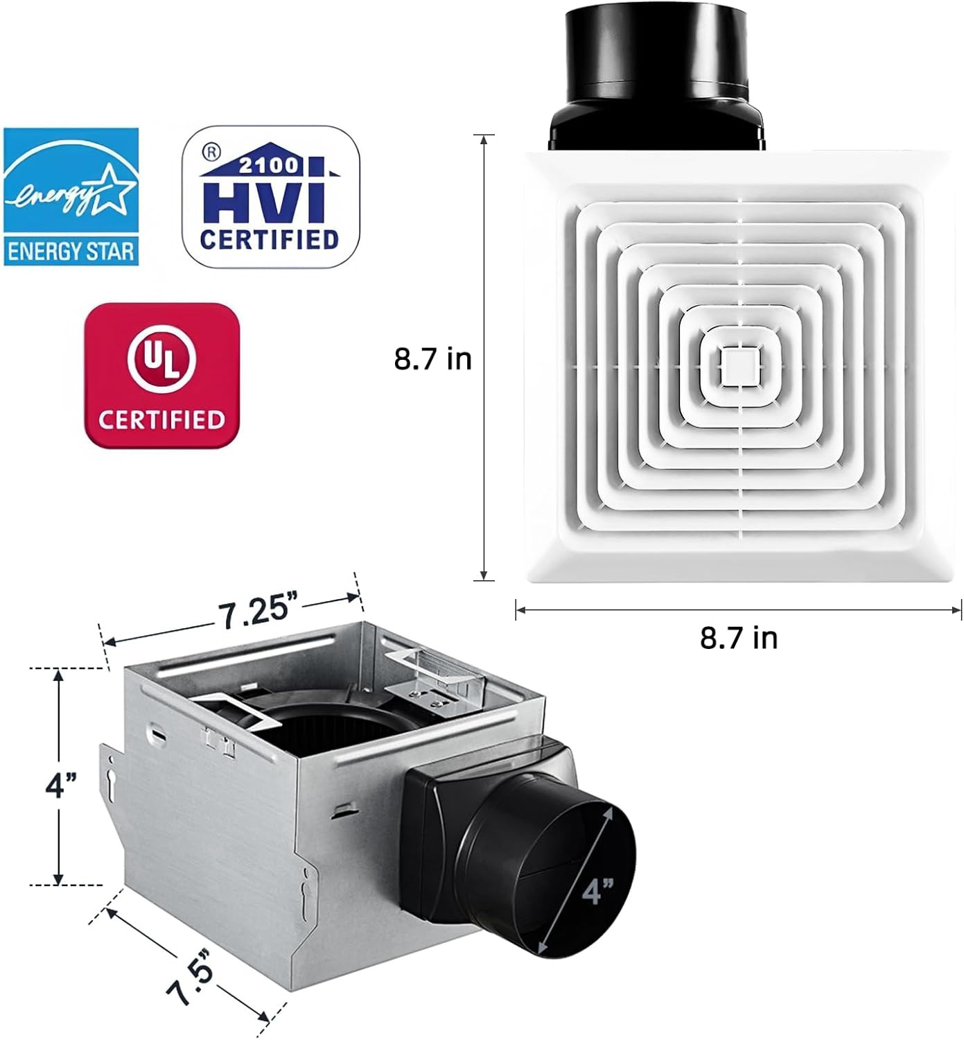 Energy-Saving 80CFM Bathroom Exhaust Fan with Humidity Sensor & Easy Install gallery