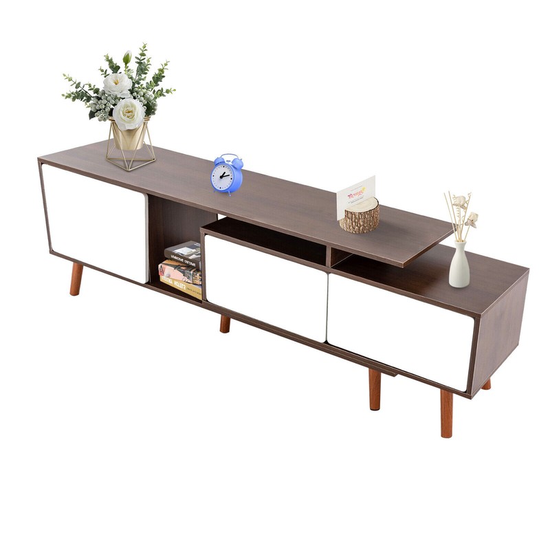 Large-capacity TV Stand Adjustable Shelves With 3 Compartments White, Walnut gallery