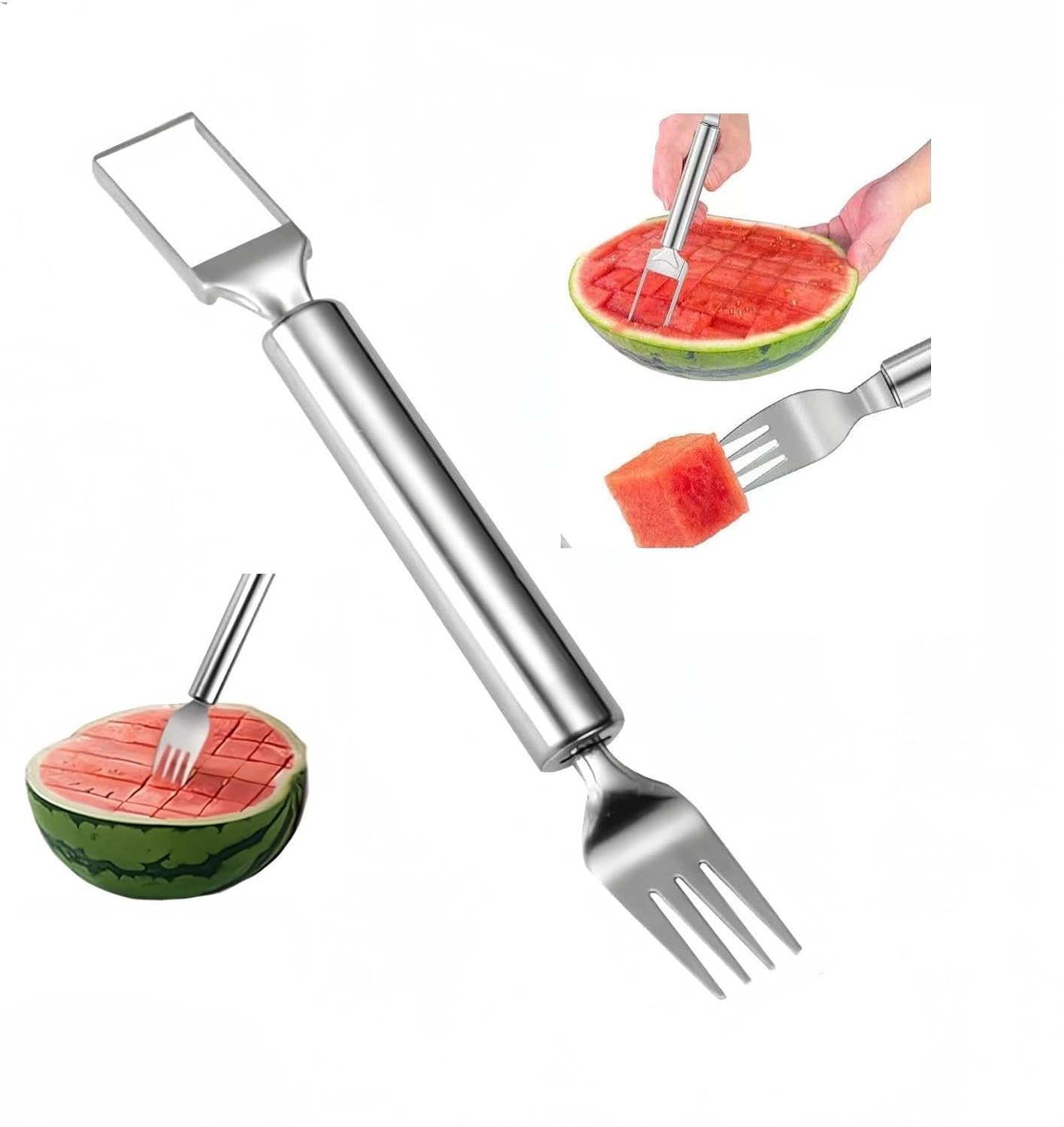 2-in-1 Watermelon Fork Slicer Cutter, Stainless Steel Silver Gray gallery