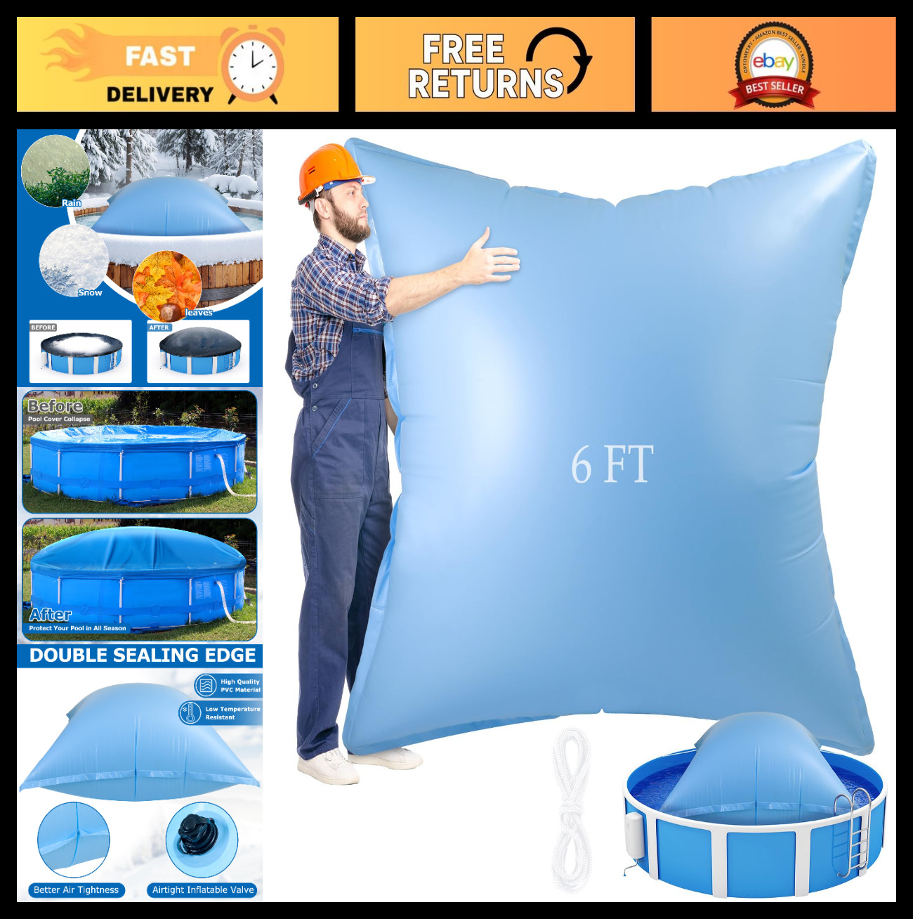 6ft x 6ft Heavy Duty Pool Air Pillows for Above Ground Winterization Kit - Squar gallery