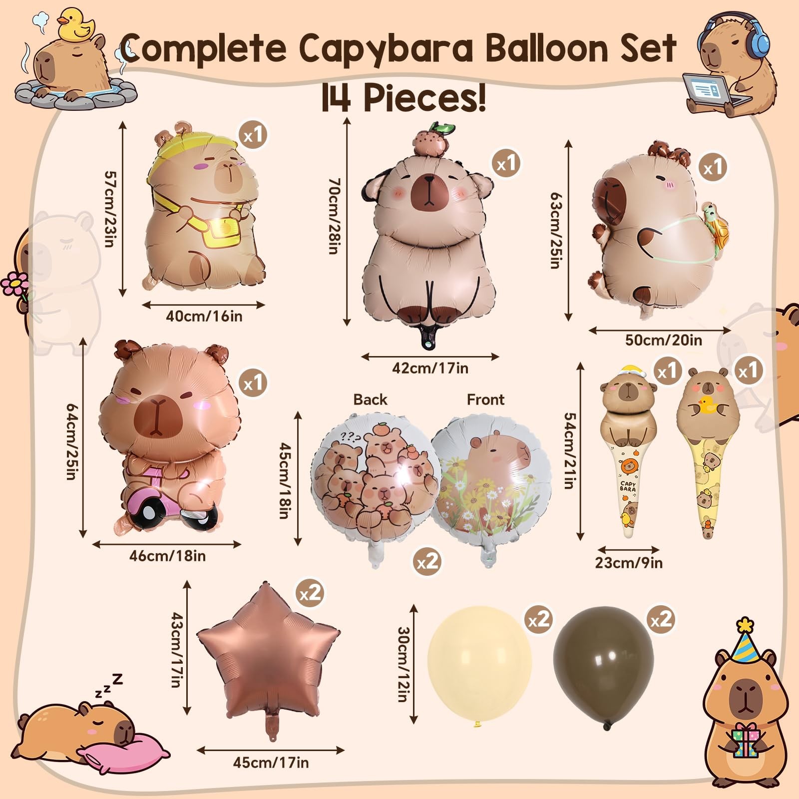 14 PCS Capybara Party Balloons Set (25 in) – Soft Matte Finish Animal Decorat... gallery