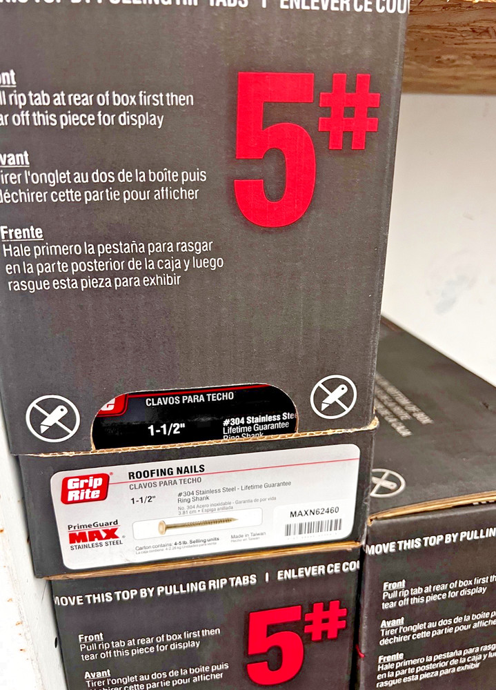 GRIP RITE 1 -1/2" Ring Shank Solid 304 SS Roofing Nails 5LB Box, MAXN62460