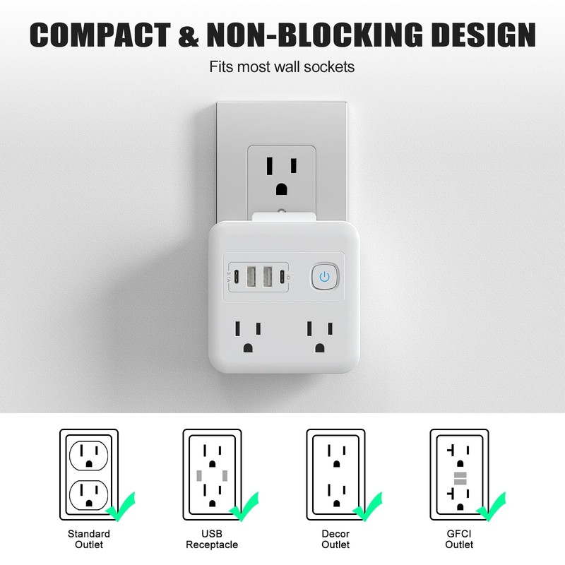 8-in-1 Multi Plug Expander, Outlet Extender with 4 Outlets & 4 USB Ports (2 U... gallery