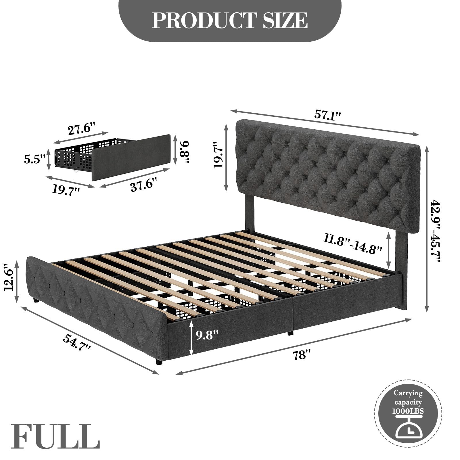 Full Queen King Size Bed Frame w/4 Drawers,Linen Upholstered Platform Bed Frame gallery