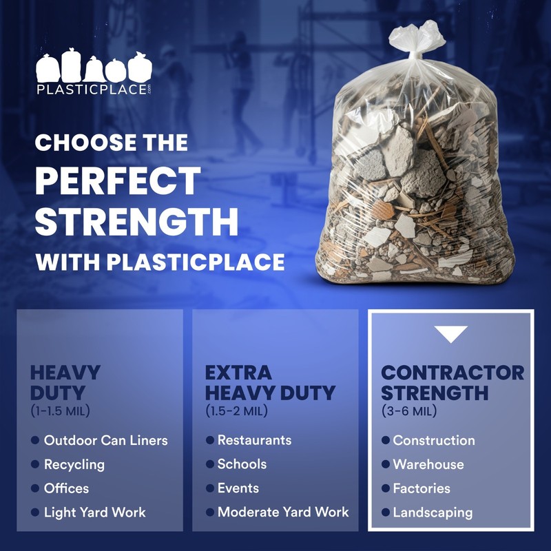 Plasticplace Clear Contractor Trash Bags 55-60 Gallon, 3.0 Mil, 25 Count gallery