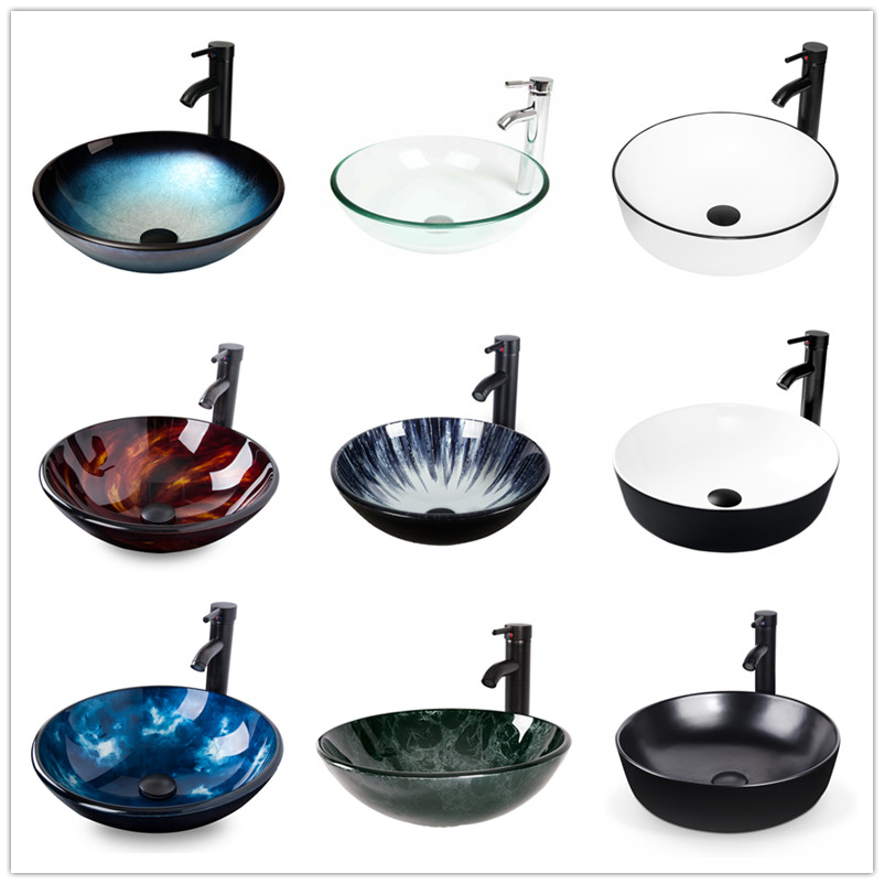ELECWISH Bathroom Vessel Sink Counter top Basin Bowl Faucet Pop up Drain Combo gallery