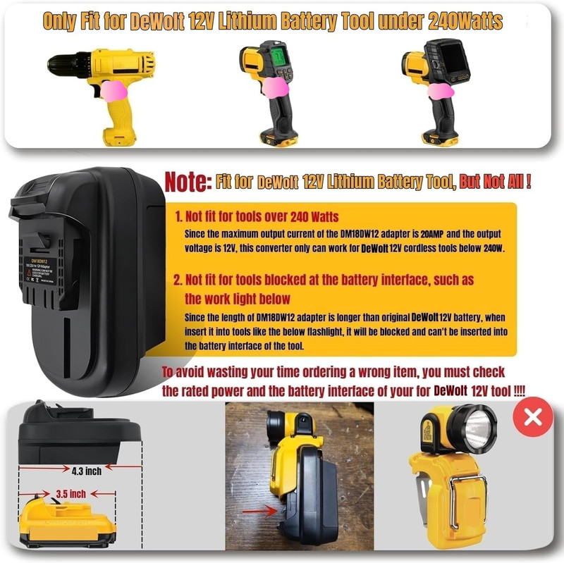 Convert for Dewalt 20V Battery Adapter to 12V, Convert for Dewat 20V 60V Battery gallery
