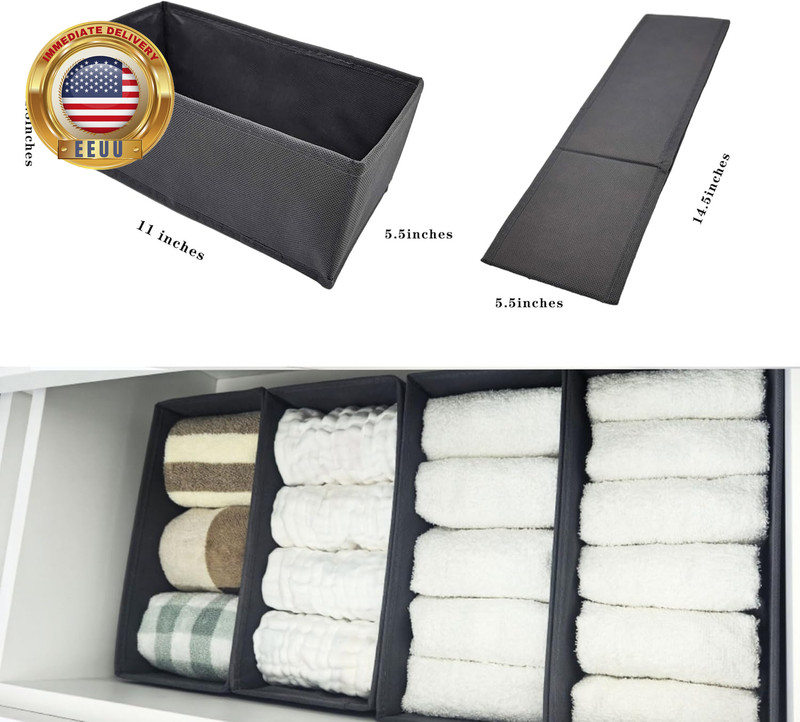Foldable Drawer Organizer, 3 Pack Gray Fabric Storage Bins with Hardboard Sides, gallery