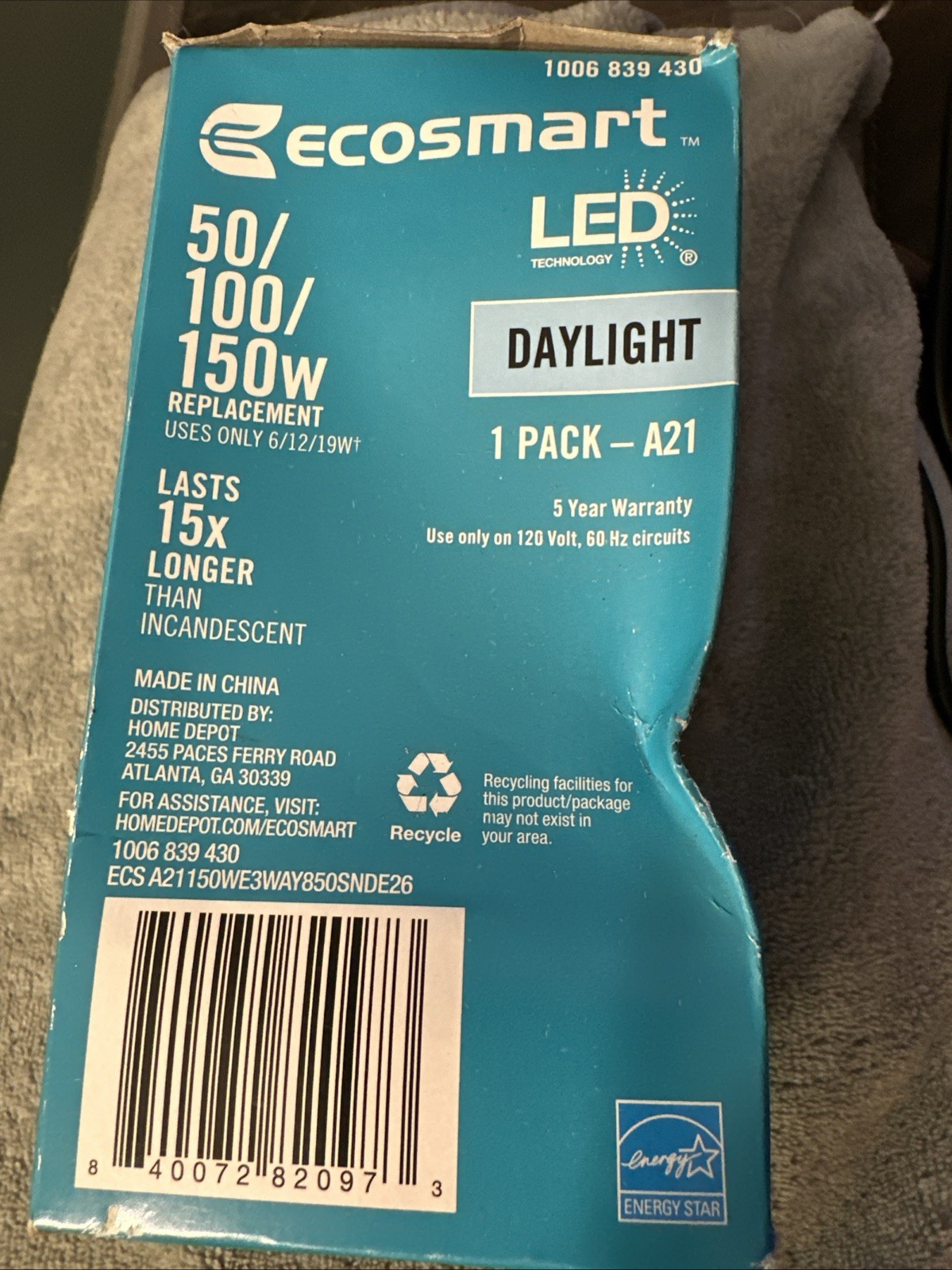 EcoSmart A21 Energy Star 3-Way LED Light Bulb Daylight FG-04257 gallery