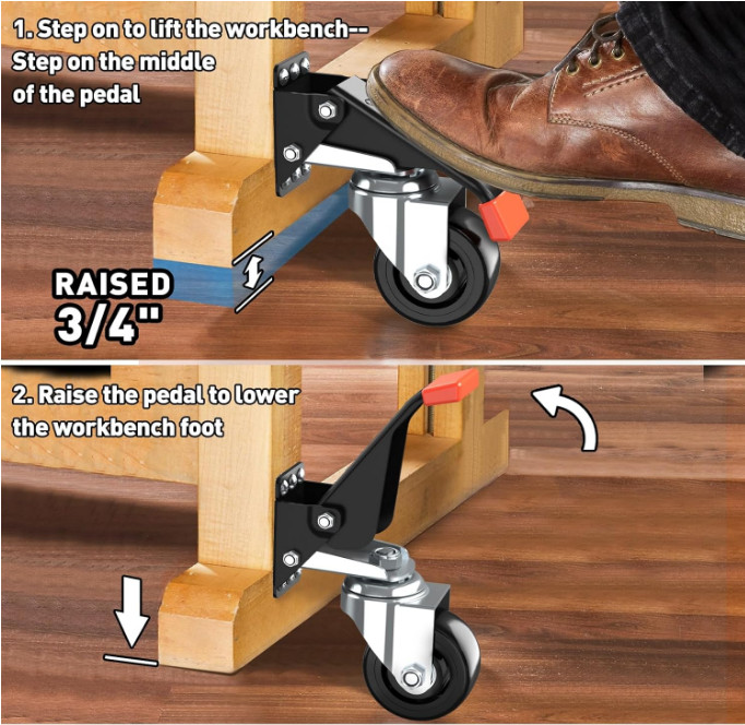 Workbench Casters Kit 920 Lbs Retractable Casters Heavy Duty Bench Caster Wheels gallery