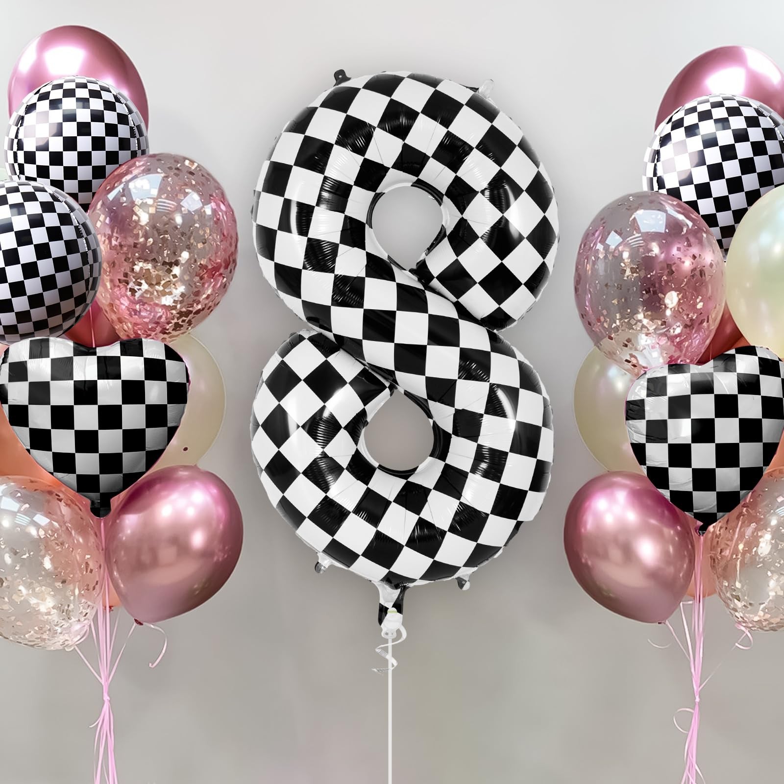 Checkered Number 8 Balloon 40 Inch, Large Foil Black and White Number Balloon... gallery