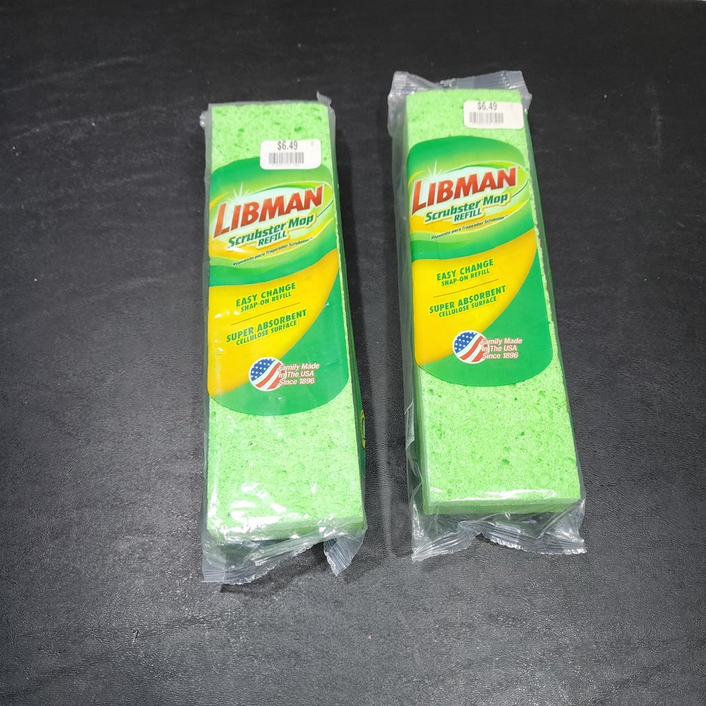 Lot (2) Libman Scrubster Mop Refill #03105 Easy Change Snap-On Absorbent NEW