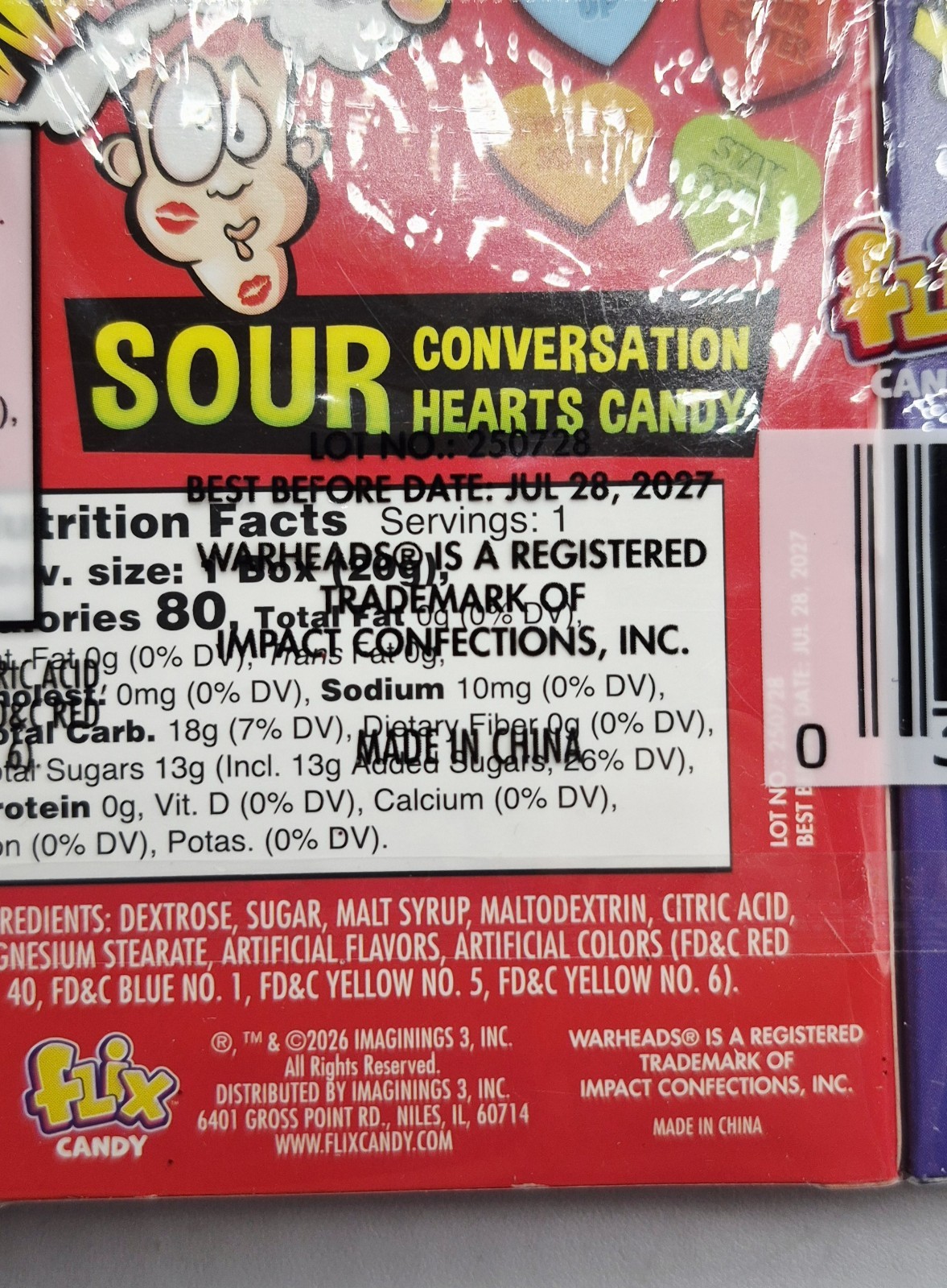 5 Packs WARHEADS Valentines Sour Conversation Hearts 15 Boxes Ttl EXP 7/28/27 gallery