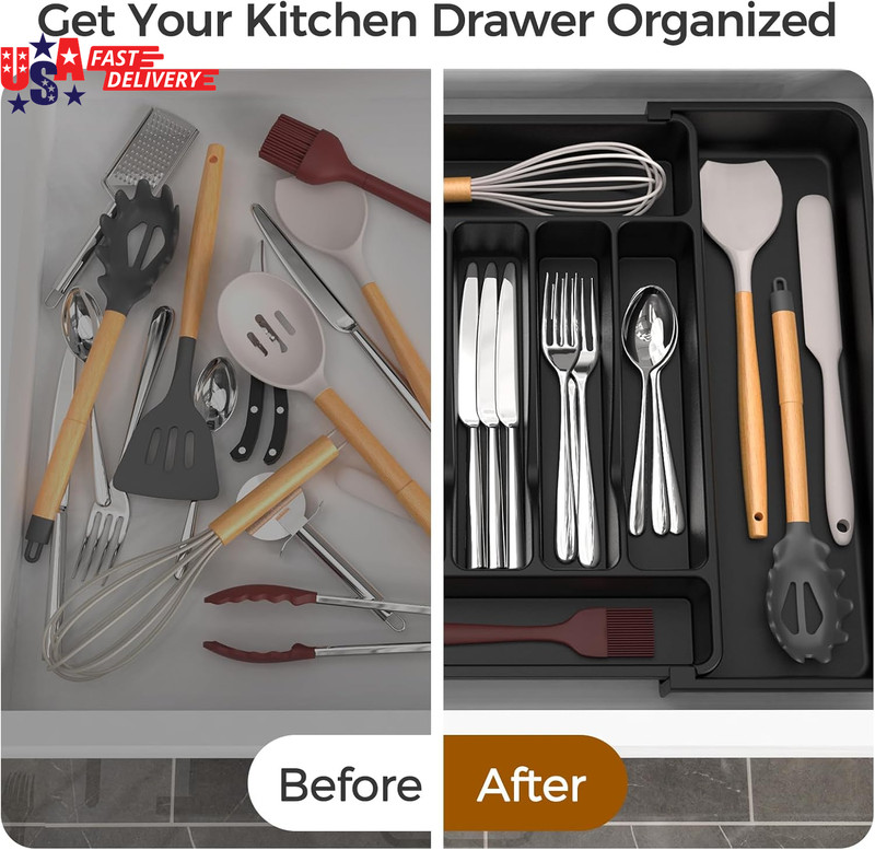 Extra Large Expandable Silverware Organizer, Bpa-Free Food-Safe Cutlery Flatware gallery
