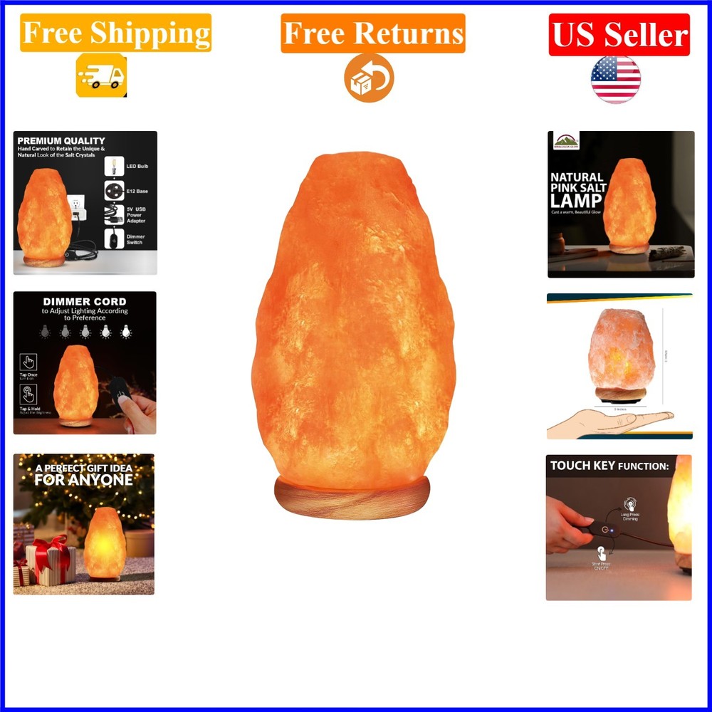 Himalayan Salt Lamp with Touch Dimmer, 5-7 lbs, Wooden Base, Unique Gift