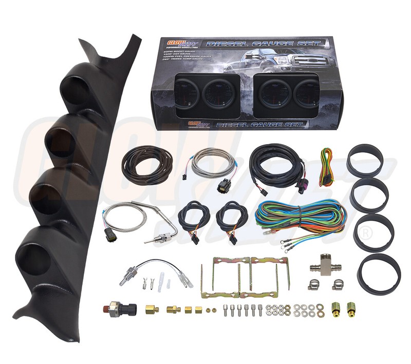 GlowShift T7 4 Gauge Diesel Set + Quad Pod for 99-07 Ford Super Duty Powerstroke