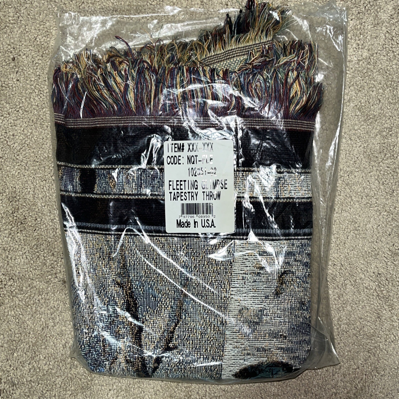 VINTAGE Mohawk Home Fleeting Glimpse Wolves Throw Blanket Tapestry Made USA NOS gallery