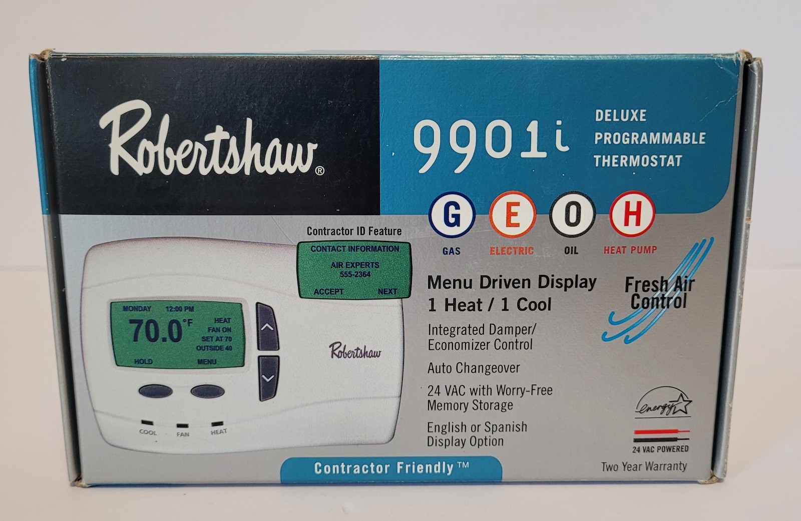 Robertshaw 9901i Digital Deluxe Programmable Thermostat 1 Heat/1 Cool 24VAC gallery