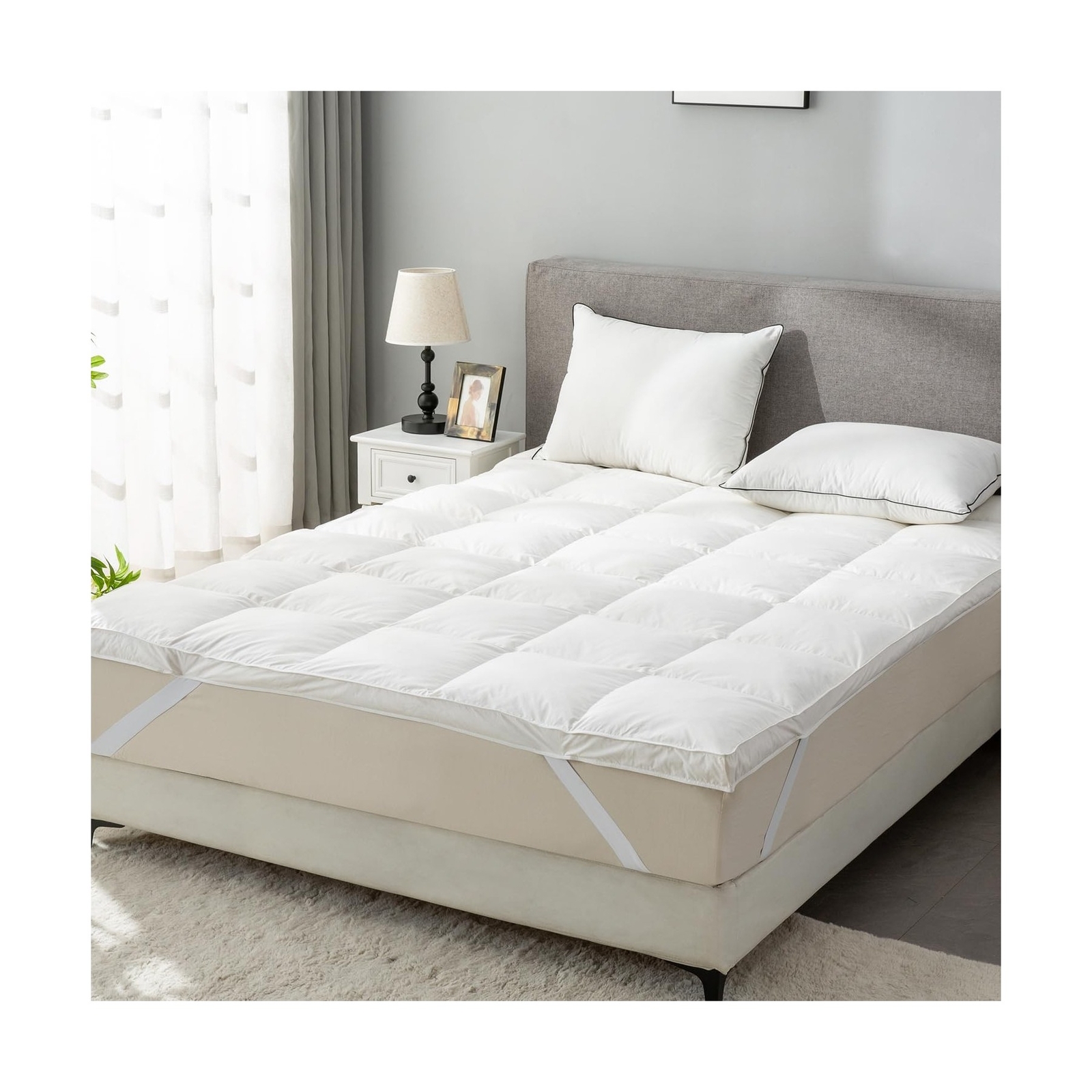 Goose Down Feather Bed Mattress Topper,Down Matress Topper Cover with Straps,... gallery