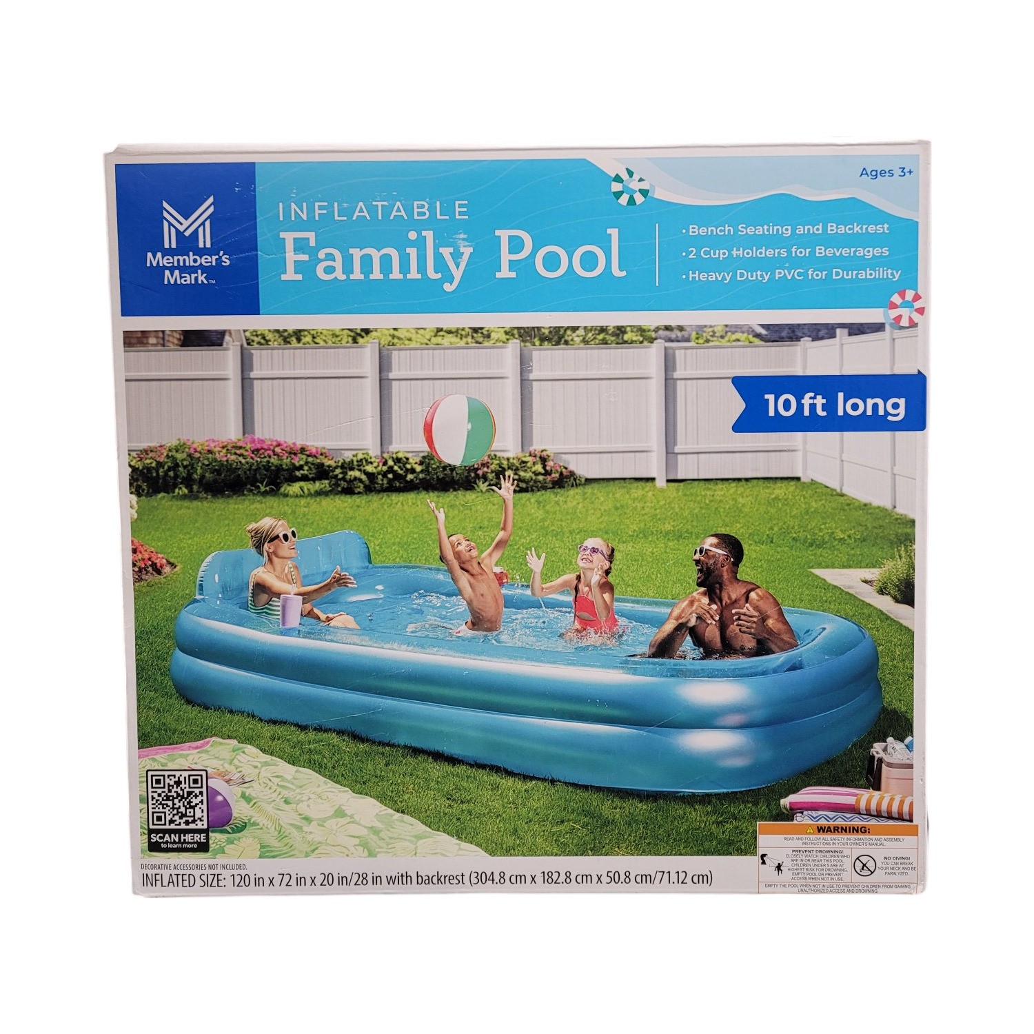 Member's Mark 10 foot Long Inflatable Family Pool with Cup Holders gallery