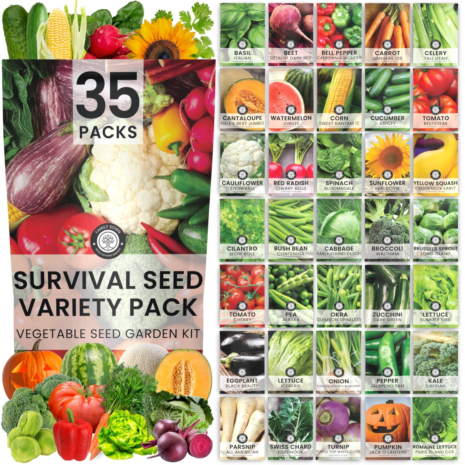 35 Vegetable Seed Packets | Survival Variety Pack | 2026 Season | Individuall... gallery