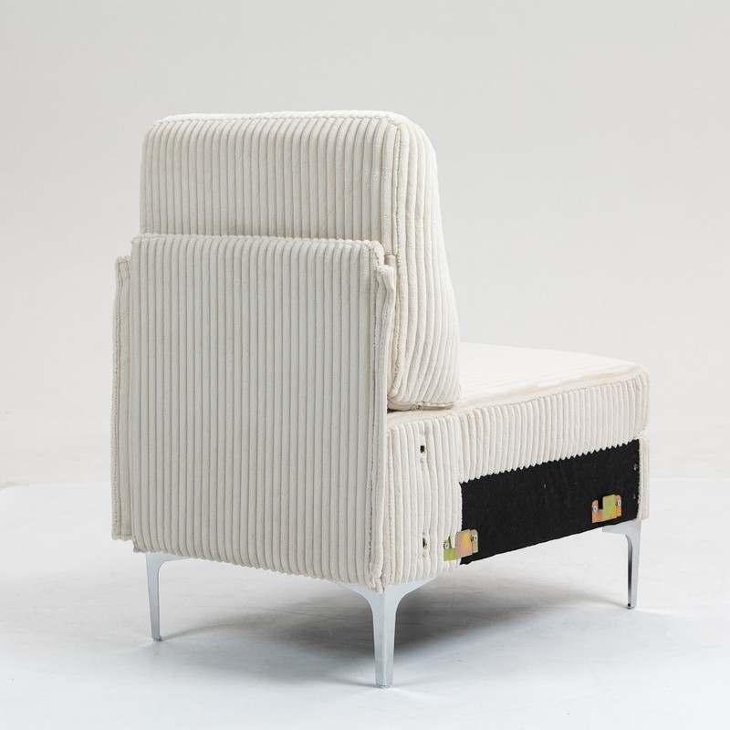 Single Modular Armless Sofa Chair w/ Back Cushion, Corduroy Beige Sectional Seat gallery