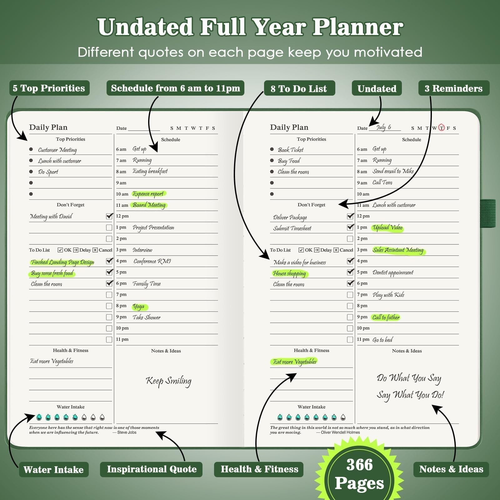 Asten Planner, Undated Daily Planner with To Do List, 365 Days Planner for AD... gallery