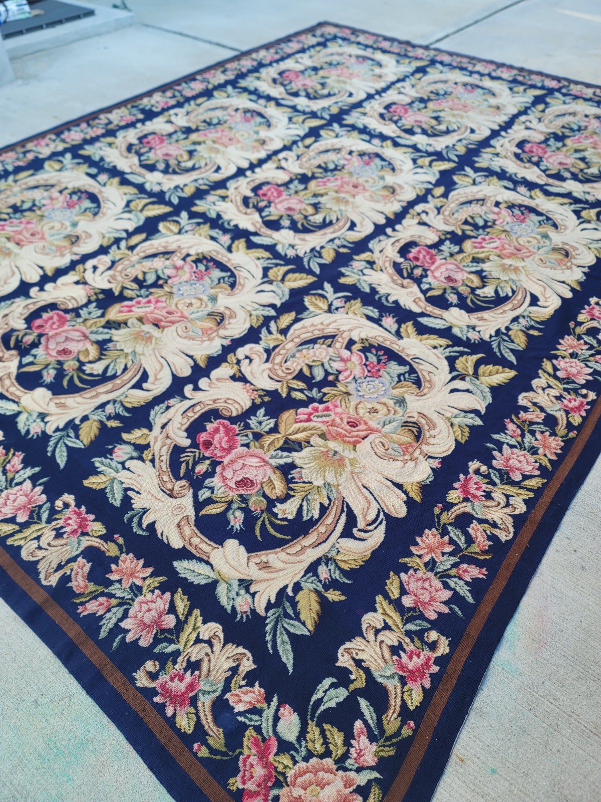 10' x 13' Aubusson Style Needlepoint Floral Area Rug, Handwoven Wool, Vintage gallery