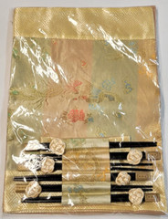 Asian Dragon Phoenix Placemats & Chopsticks Silk-like Sheen Set of 6 New