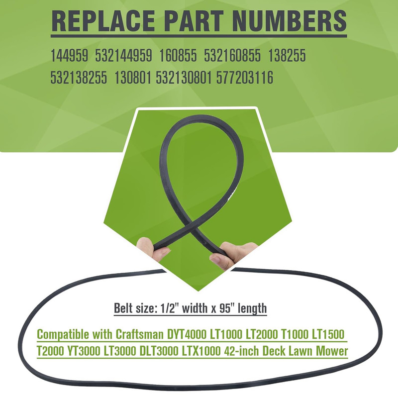 Deck Drive Belt for Craftsman LT1000 LT2000 LT3000 DYT4000 / 144959 532144959 gallery