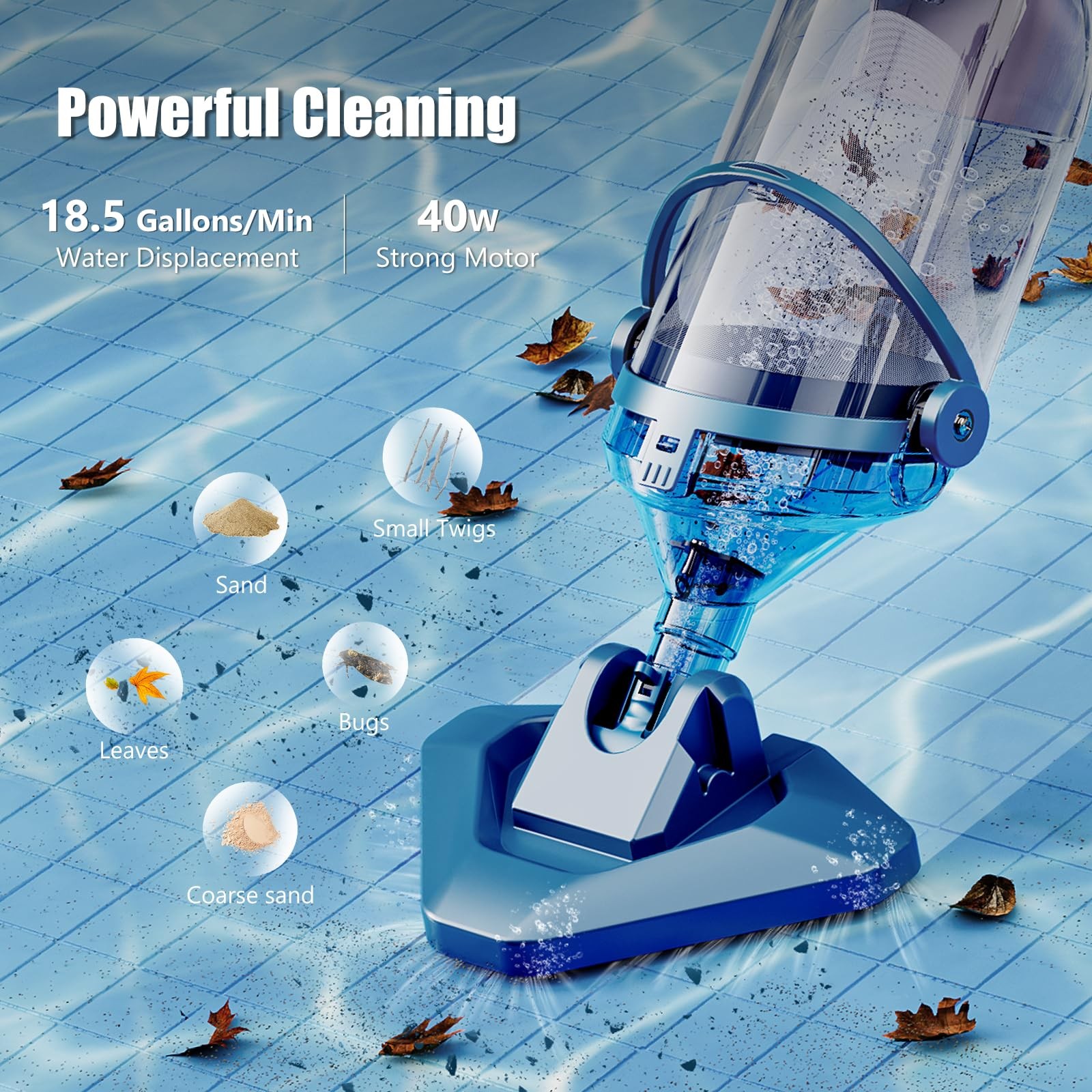 Pool Vacuum for Above Ground with a Telescopic Pole, Running time Blue gallery