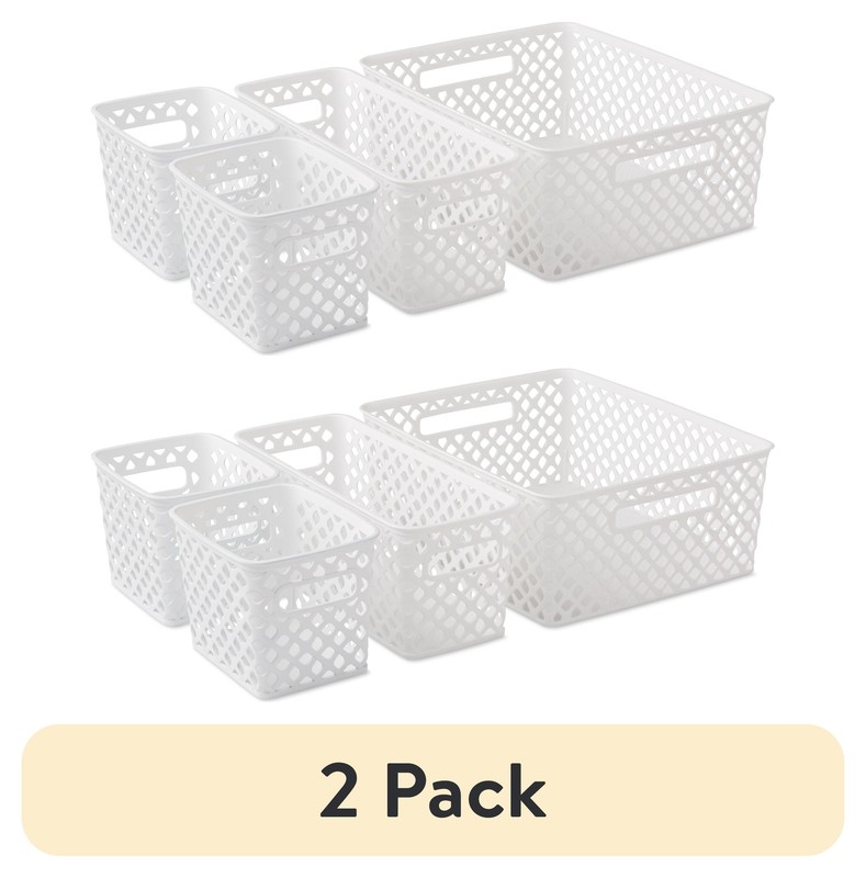 4-Piece Blue Decorative Plastic Storage Basket Set, 14 in x 11.6 in x 5.3 in gallery