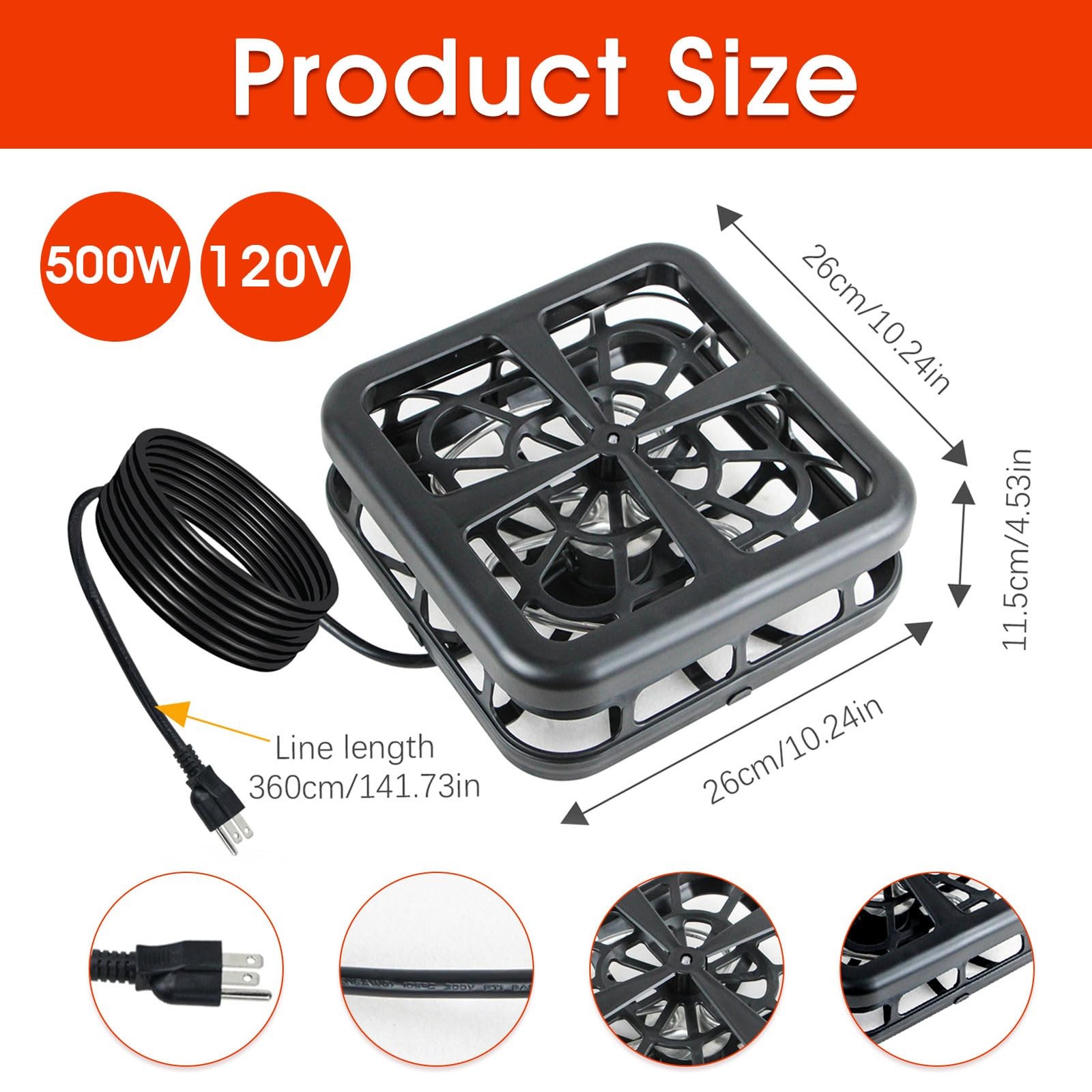 NamcheBarwa 500 Watts Floating Outdoor Pond Heater,Pond 500 Watts, Black gallery