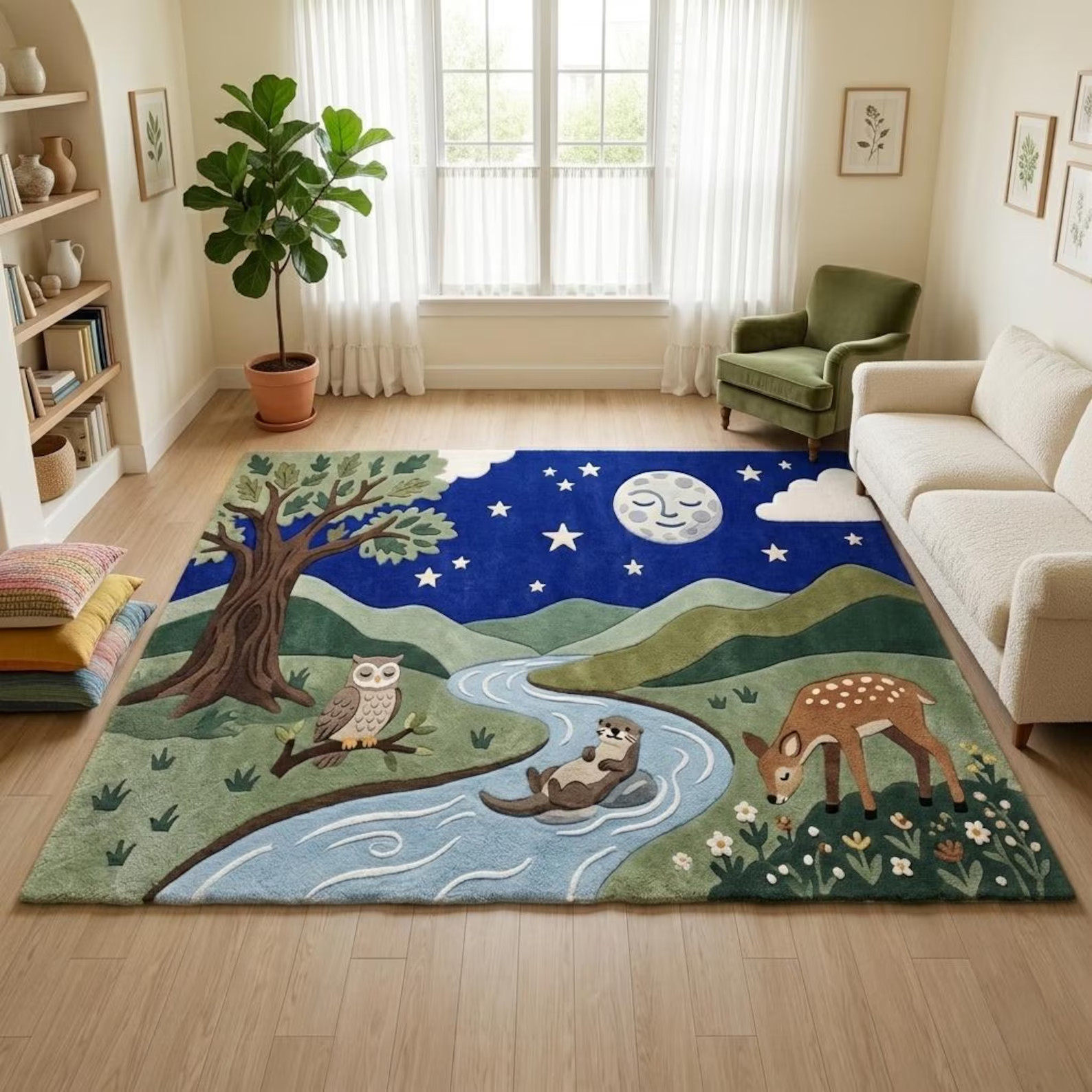 Handmade Wool Rug Woodland Animal Theme Baby Room Decor Nursery Carpet gallery