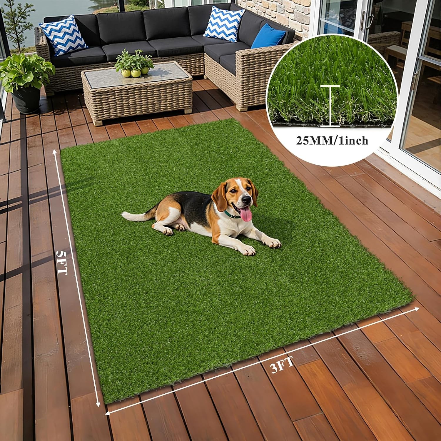 Artificial Grass Turf Rug 3'x5' Fake Grass Mat with Drainage Holes Outdoor gallery