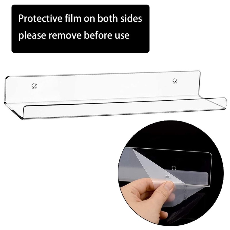 2 Pack Clear Acrylic Floating Shelves 15 Inch Wall Mounted Book Display gallery