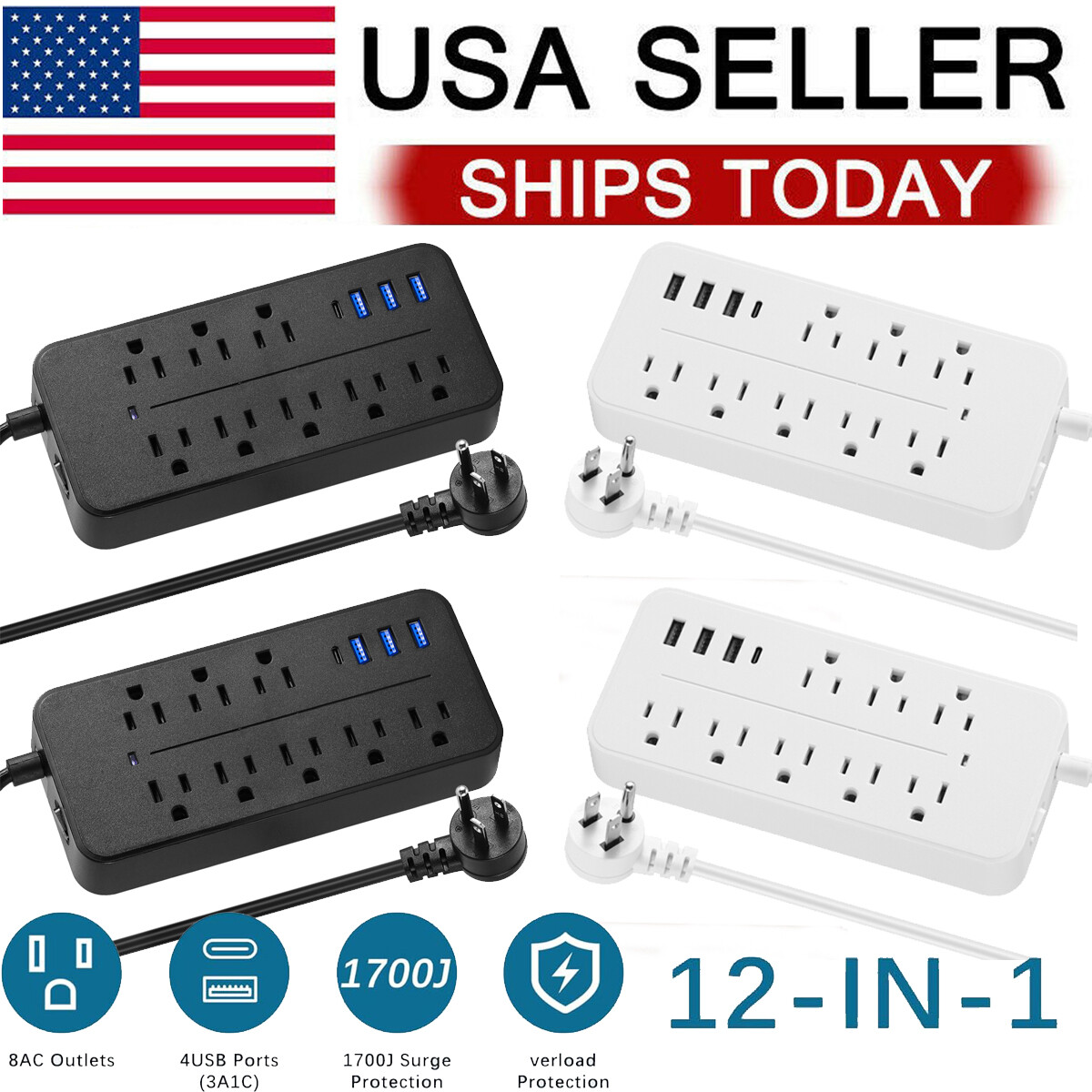Lot Wall Mountable USB Surge Protector Power Strip with USB Ports 8 Outlet Plugs gallery