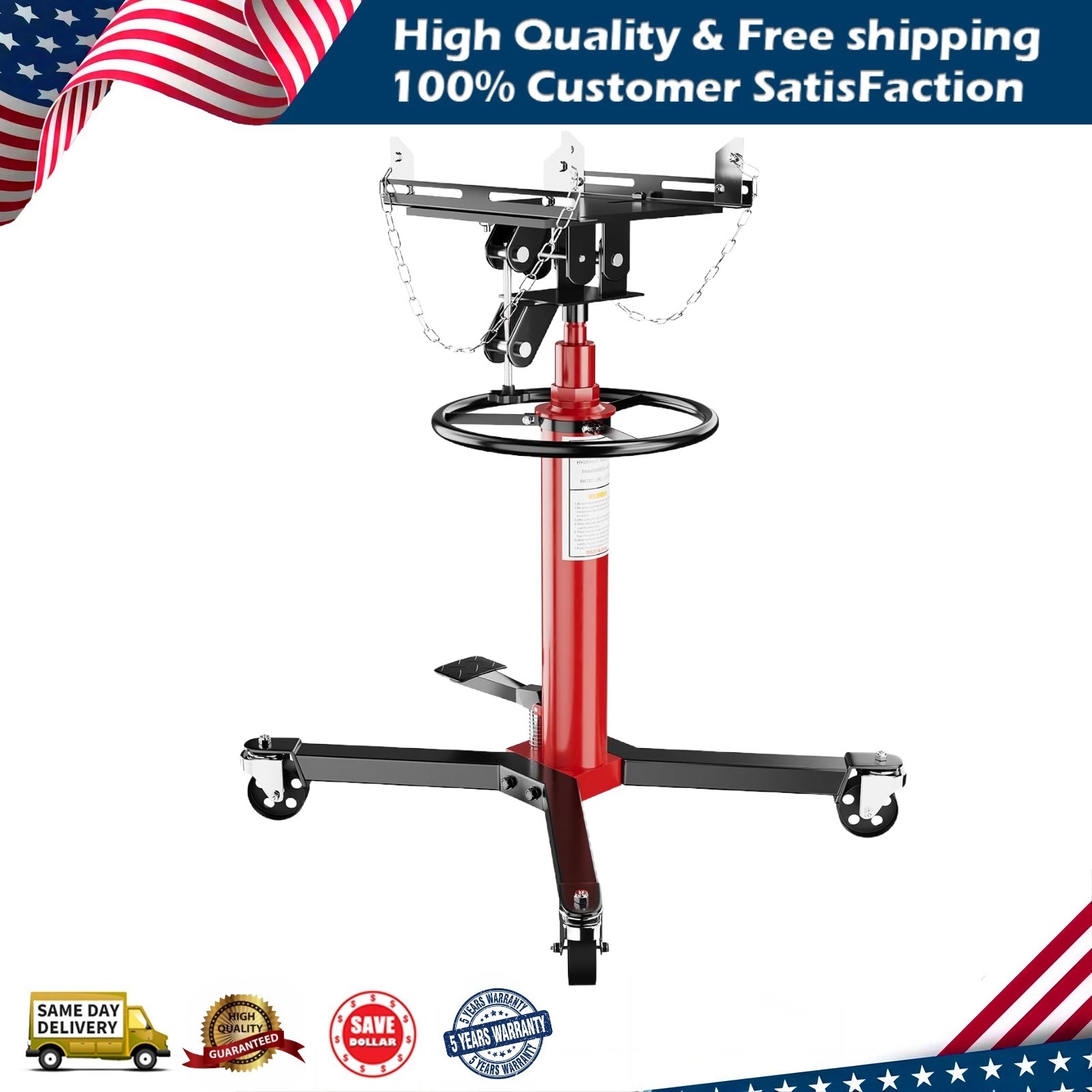 1100 LBS Hydraulic Telescoping Transmission Jacks, 33.5 in-67 in High Lift 1/2 T gallery