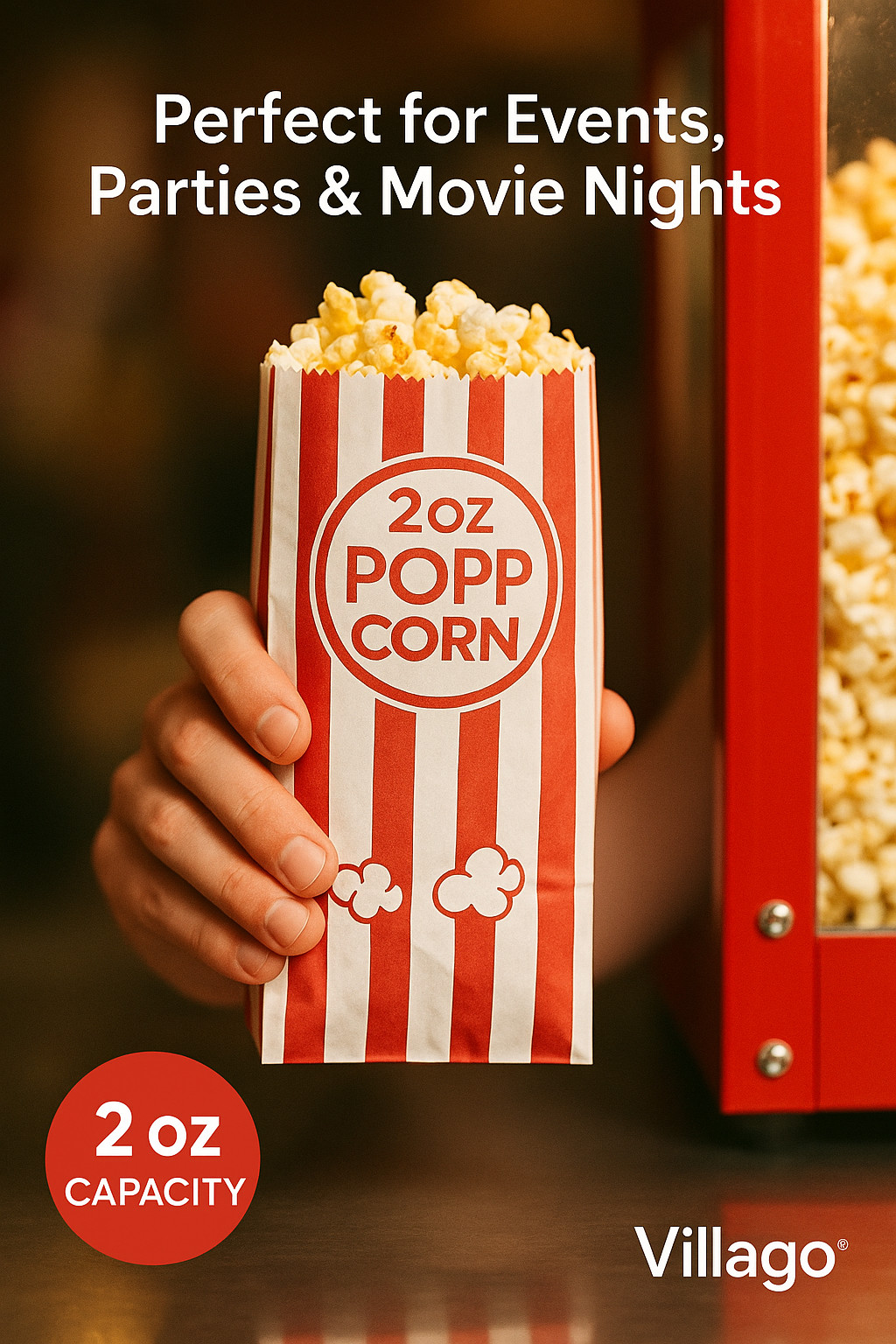 2 oz Popcorn Bags Red & White Striped Leak Proof Popcorn 4 3/4" x 1" x 12" Party gallery
