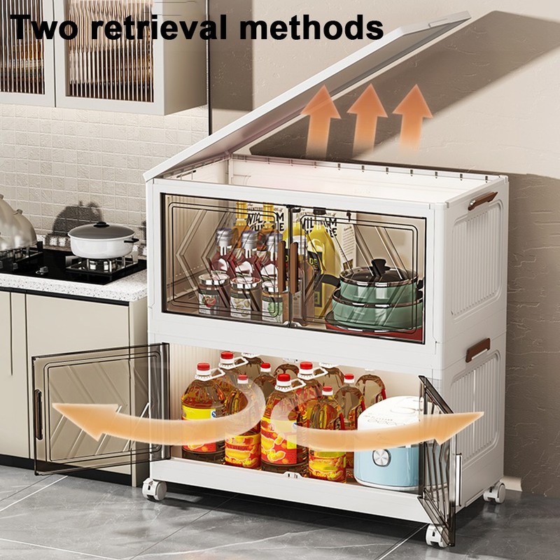 4 Tier Folding Storage Cabinet Stackable Boxes with Magnetic Doors & Wheels US gallery